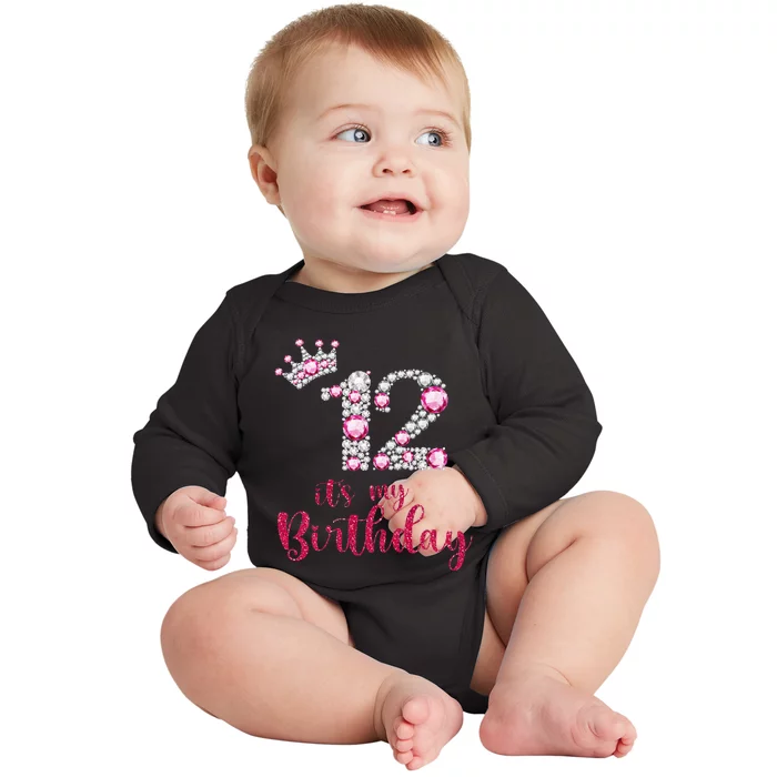 12 Its My Birthday 12th Birthday 12 Years Old Bday Baby Long Sleeve Bodysuit