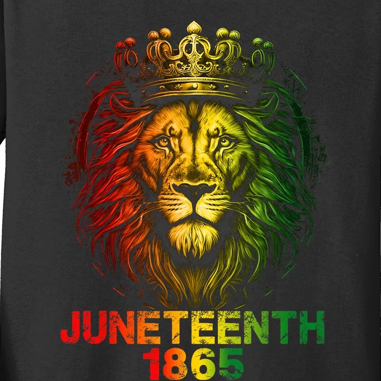 1865 Juneteenth Celebrate Lion African American Freedom Day Kids Long Sleeve Shirt