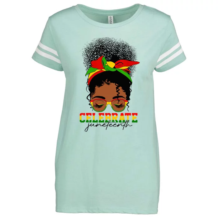 1865 Juneteenth Celebrate Messy Bun Melanin Black Women Enza Ladies Jersey Football T-Shirt