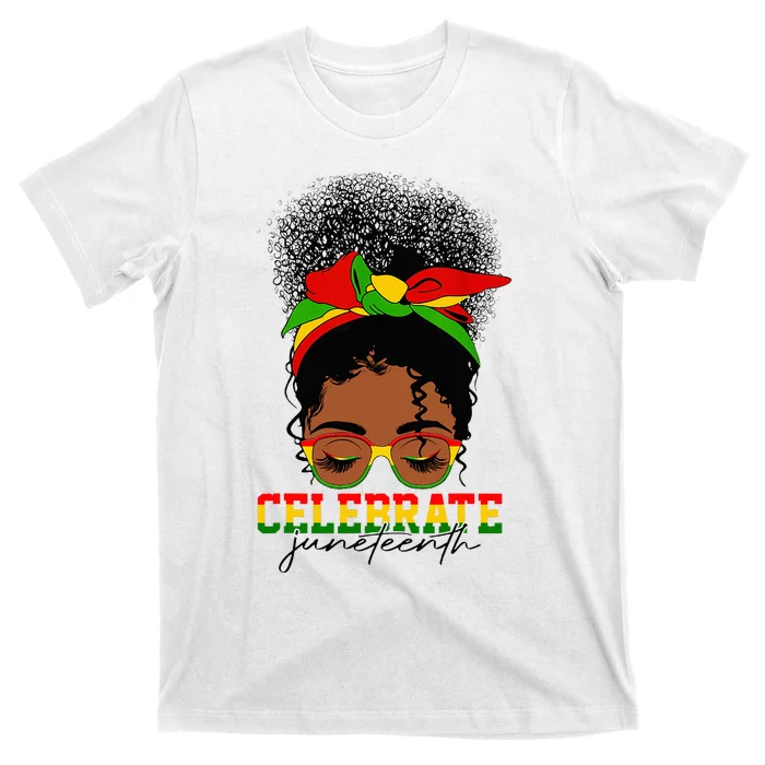 1865 Juneteenth Celebrate Messy Bun Melanin Black Women T-Shirt