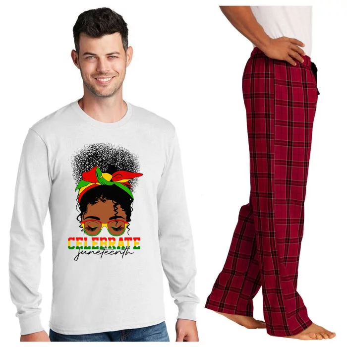 1865 Juneteenth Celebrate Messy Bun Melanin Black Women Long Sleeve Pajama Set