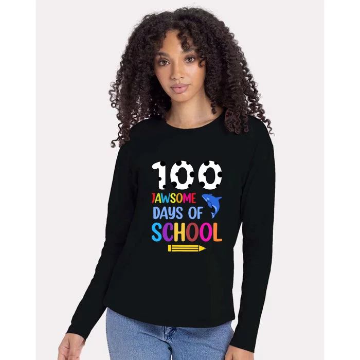 Jawsome Shark 100 Days Of School Shirt Teacher Boy Girl Womens Cotton Relaxed Long Sleeve T-Shirt