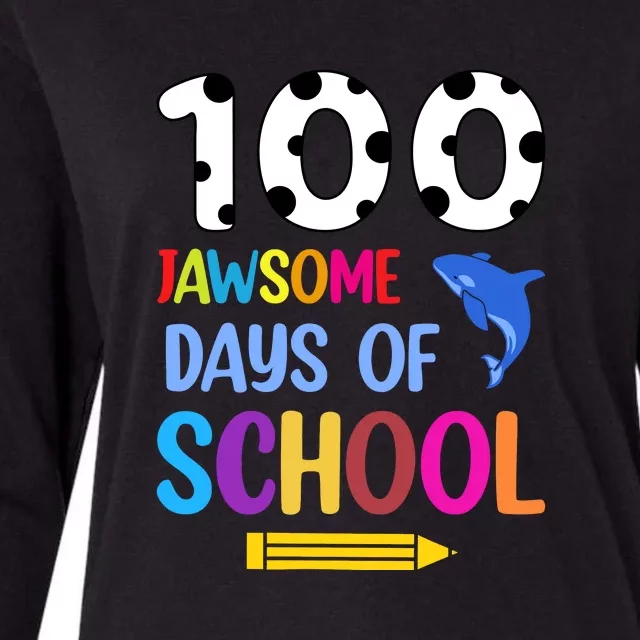 Jawsome Shark 100 Days Of School Shirt Teacher Boy Girl Womens Cotton Relaxed Long Sleeve T-Shirt