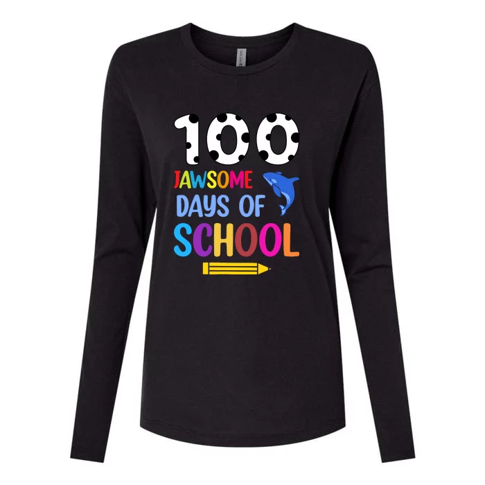 Jawsome Shark 100 Days Of School Shirt Teacher Boy Girl Womens Cotton Relaxed Long Sleeve T-Shirt