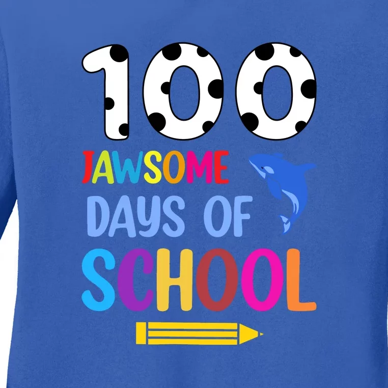 Jawsome Shark 100 Days Of School Shirt Teacher Boy Girl Ladies Long Sleeve Shirt