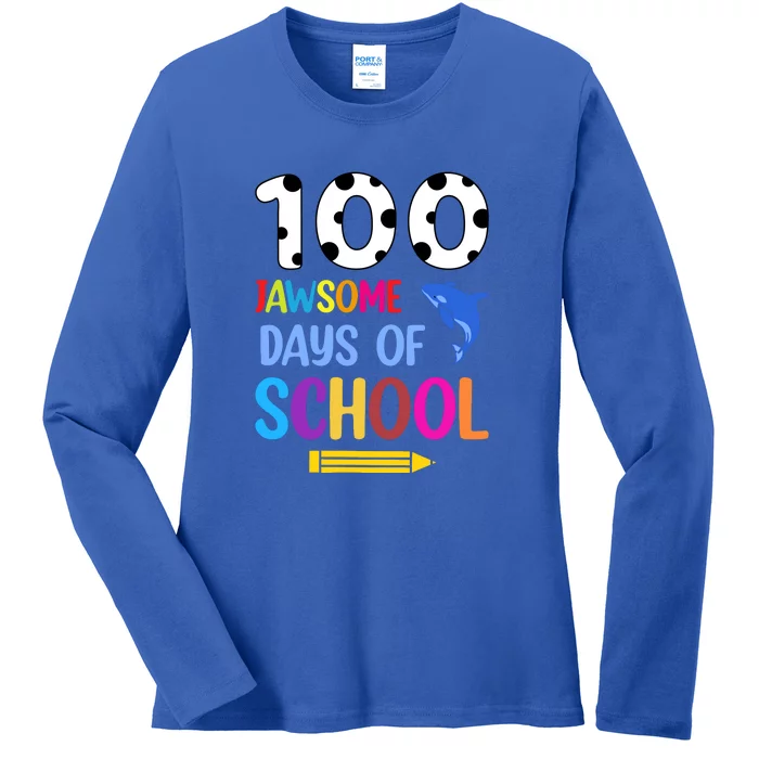 Jawsome Shark 100 Days Of School Shirt Teacher Boy Girl Ladies Long Sleeve Shirt