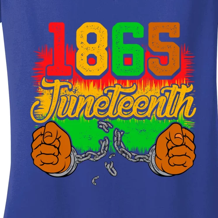 1865 Juneteenth Independence Day Chain Breaker Black History Gift Women's V-Neck T-Shirt