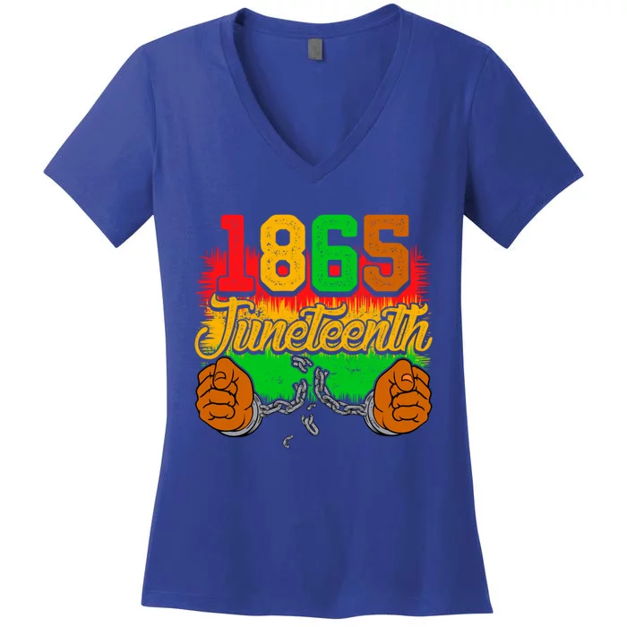 1865 Juneteenth Independence Day Chain Breaker Black History Gift Women's V-Neck T-Shirt