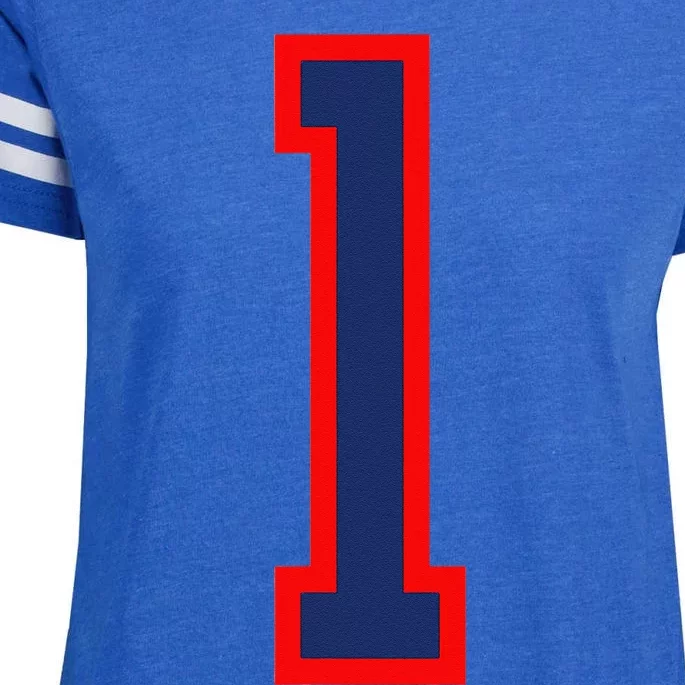 1 Jersey Number Red Blue Sports Birthday Lucky Number Enza Ladies Jersey Football T-Shirt