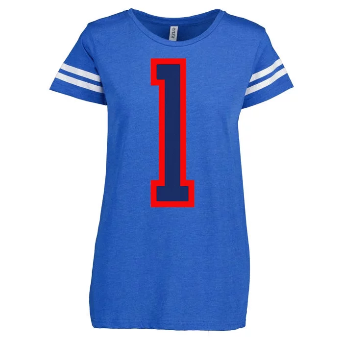 1 Jersey Number Red Blue Sports Birthday Lucky Number Enza Ladies Jersey Football T-Shirt