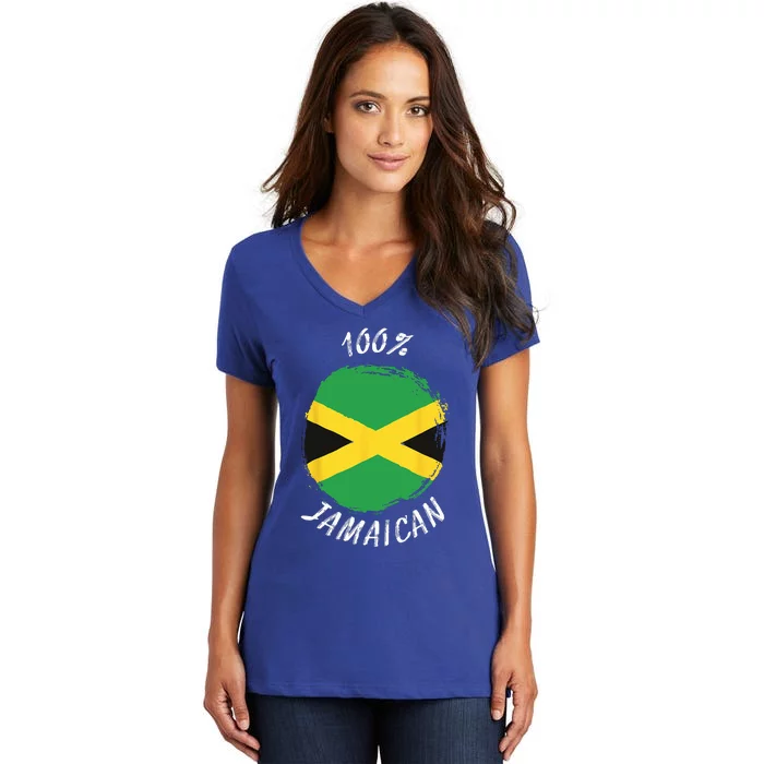 100 Jamaican Proud Jamaican Flag Jamaica Women's V-Neck T-Shirt