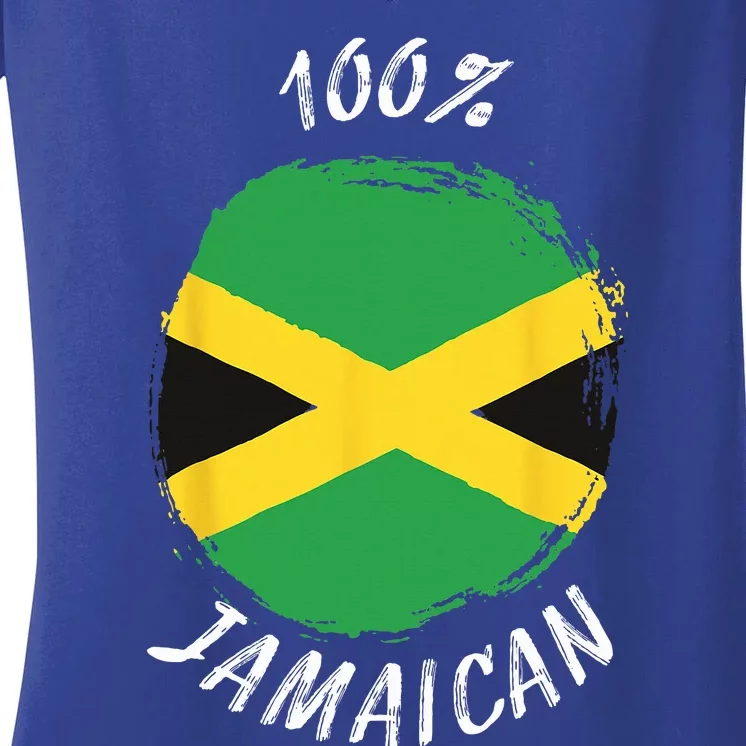 100 Jamaican Proud Jamaican Flag Jamaica Women's V-Neck T-Shirt