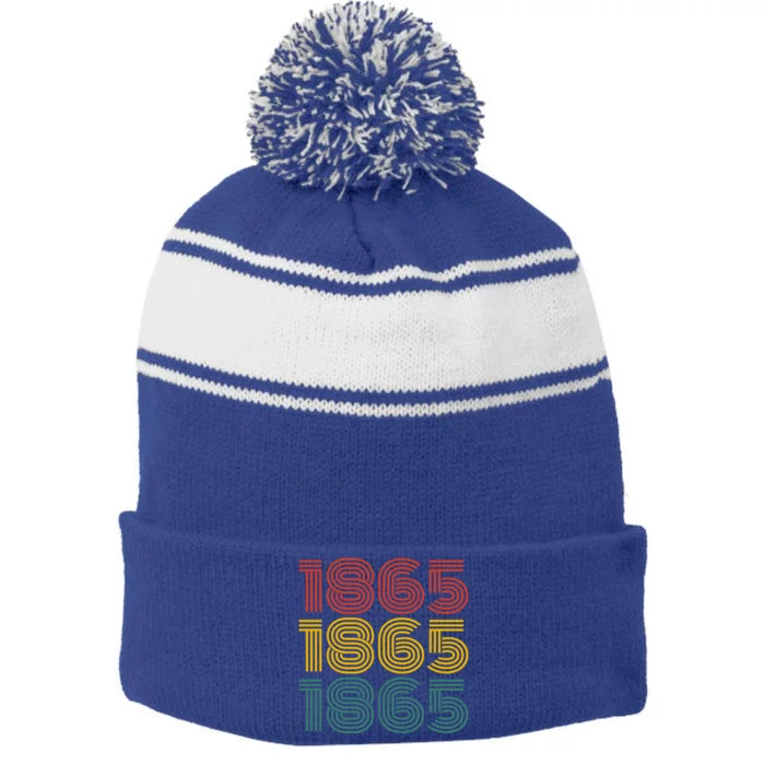 1865 Junenth Retro Design Embrace Freedom And Heritage Gift Stripe Pom Pom Beanie