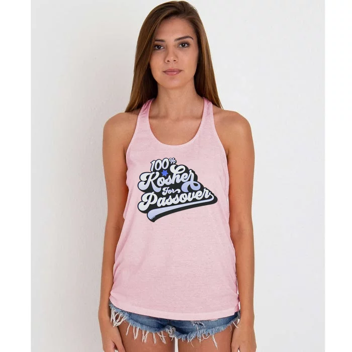 100% Kosher For Passover Cool Jewish Pesach Funny Gift Women's Knotted Racerback Tank