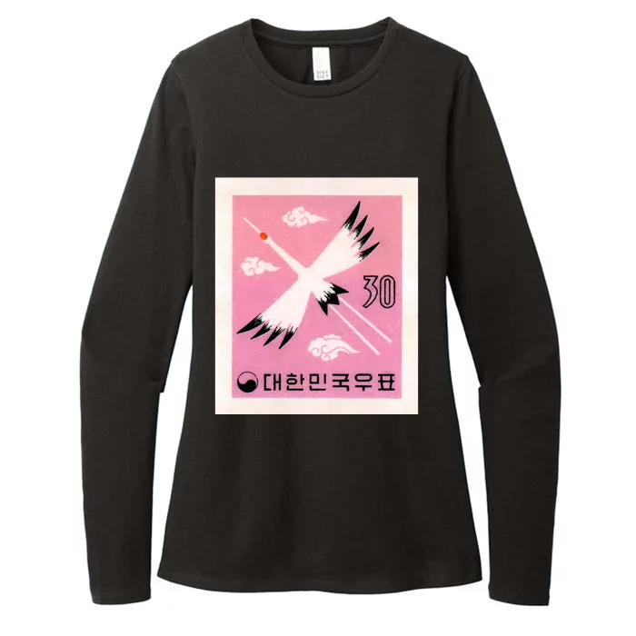 1960 Korea Red Crowned Crane Postage Stamp Womens CVC Long Sleeve Shirt