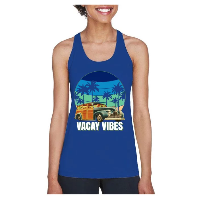 1940's Lowrider Station Wagon Vacay Vibes Family Vacation Gift Women's Racerback Tank