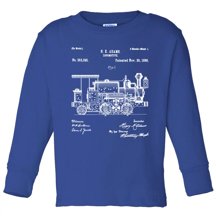 1886 Locomotive Steam Train Gift Retro Patent Blueprint Gift Toddler Long Sleeve Shirt