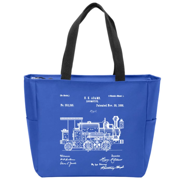 1886 Locomotive Steam Train Gift Retro Patent Blueprint Gift Zip Tote Bag