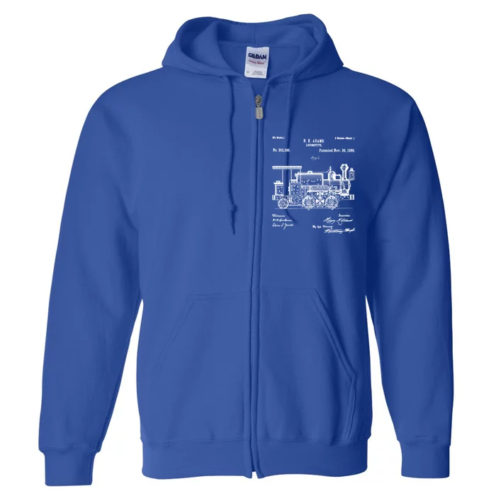 1886 Locomotive Steam Train Gift Retro Patent Blueprint Gift Full Zip Hoodie