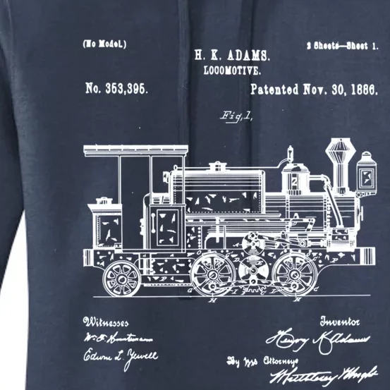 1886 Locomotive Steam Train Gift Retro Patent Blueprint Gift Women's Pullover Hoodie