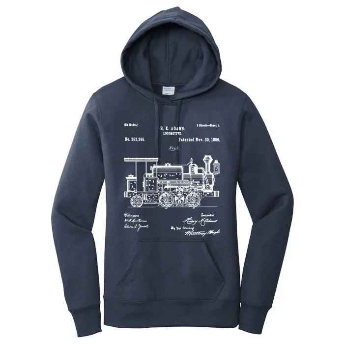 1886 Locomotive Steam Train Gift Retro Patent Blueprint Gift Women's Pullover Hoodie