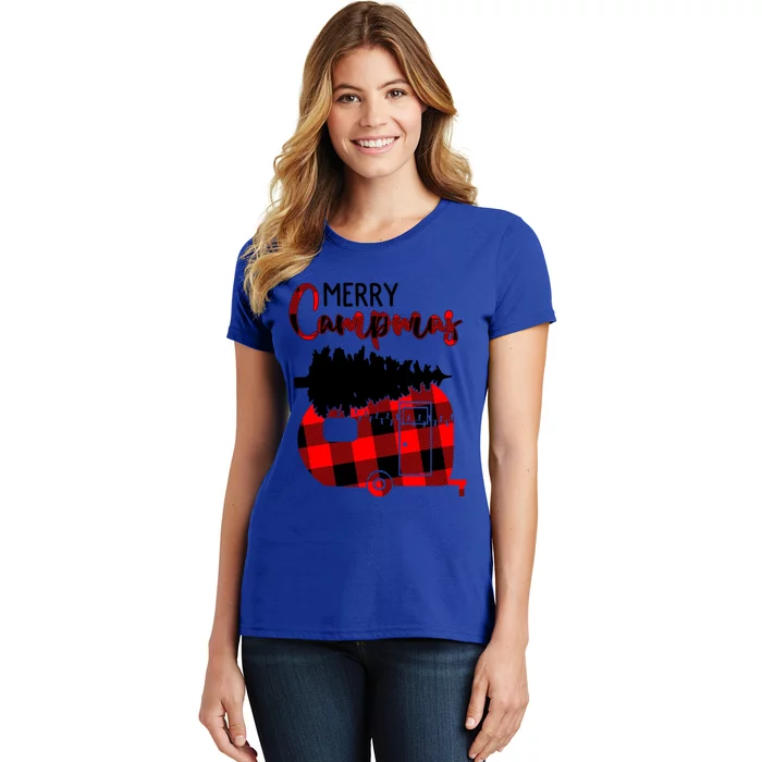 1kyl Merry Campmas Christmas Xmas Plaid Camping Rv Camper Meaningful Gift Women's T-Shirt