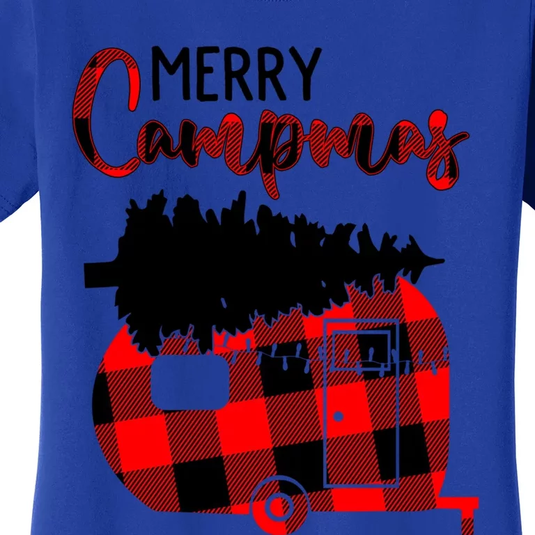 1kyl Merry Campmas Christmas Xmas Plaid Camping Rv Camper Meaningful Gift Women's T-Shirt