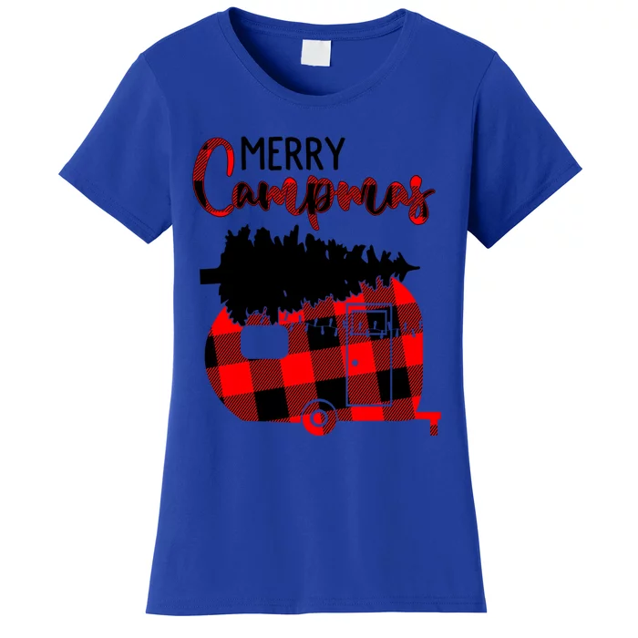 1kyl Merry Campmas Christmas Xmas Plaid Camping Rv Camper Meaningful Gift Women's T-Shirt