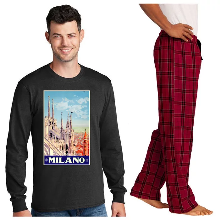 1930 Milan Cathedral Italy Travel Poster Long Sleeve Pajama Set