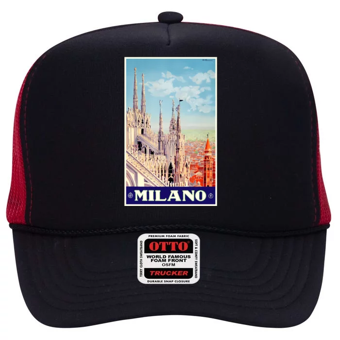 1930 Milan Cathedral Italy Travel Poster High Crown Mesh Trucker Hat