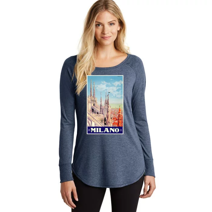 1930 Milan Cathedral Italy Travel Poster Women's Perfect Tri Tunic Long Sleeve Shirt