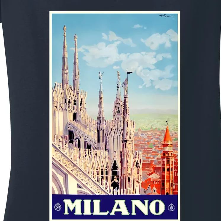 1930 Milan Cathedral Italy Travel Poster Women's V-Neck T-Shirt