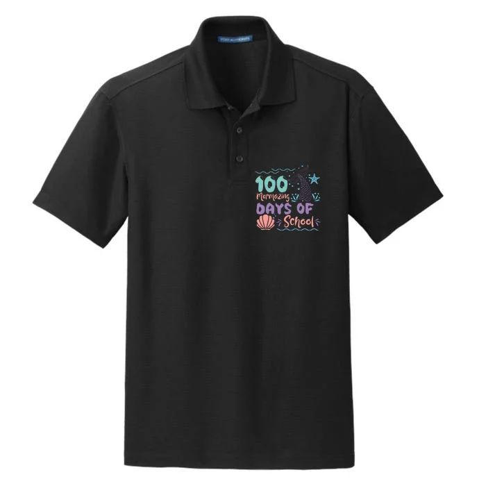 100 Mermazing Days Of School Celebration Dry Zone Grid Performance Polo