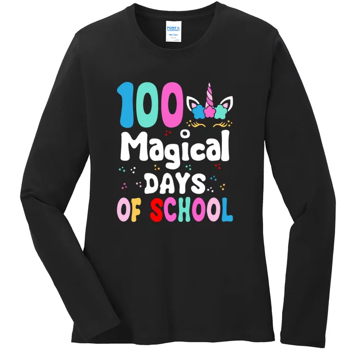 100th Day of School Unicorn 100 Magical Days Teacher Girls Ladies Long Sleeve Shirt