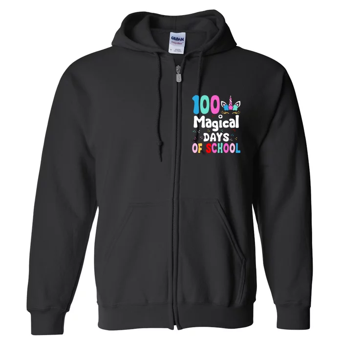 100th Day of School Unicorn 100 Magical Days Teacher Girls Full Zip Hoodie