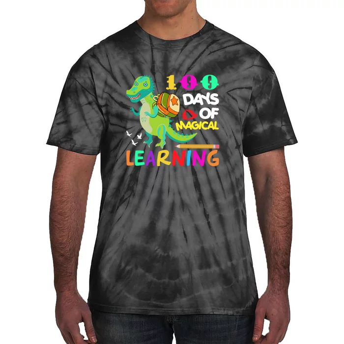 100 Magical Days Of Learning Dinosaur 100th Day School Gift Tie-Dye T-Shirt