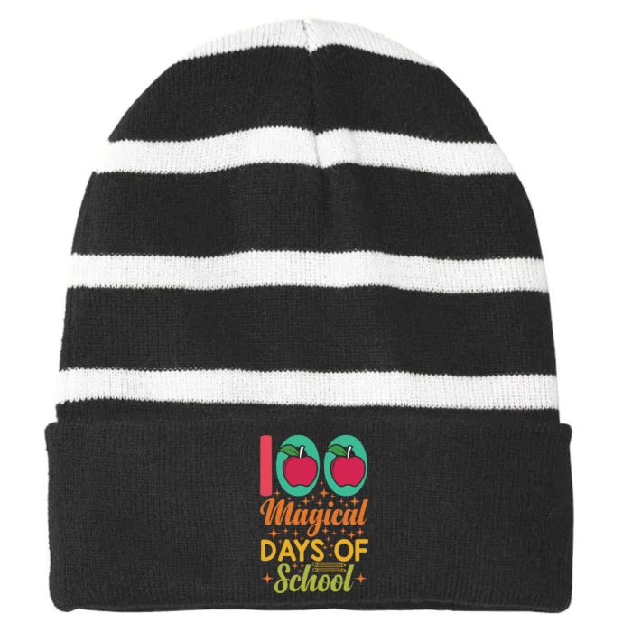 100 Magical Days Of School Apple Gift Teacher Student Striped Beanie with Solid Band