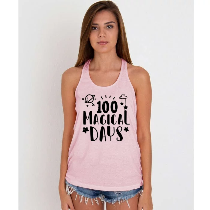 100 Magical Days Of Kindergarten Teacher 100 Day Of School Gift Women's Knotted Racerback Tank