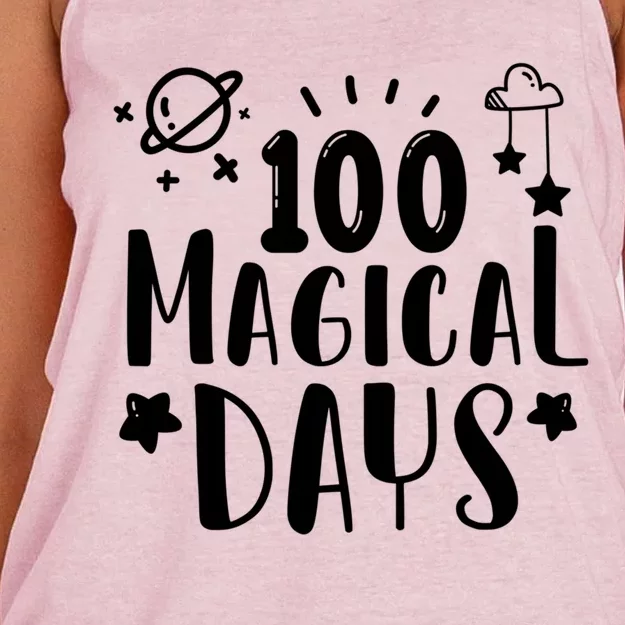 100 Magical Days Of Kindergarten Teacher 100 Day Of School Gift Women's Knotted Racerback Tank