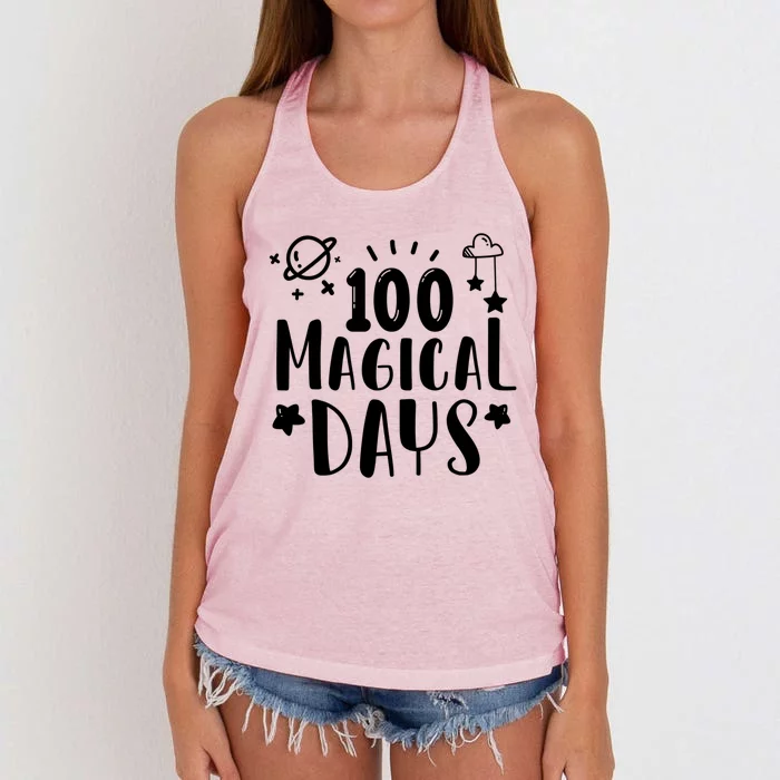 100 Magical Days Of Kindergarten Teacher 100 Day Of School Gift Women's Knotted Racerback Tank