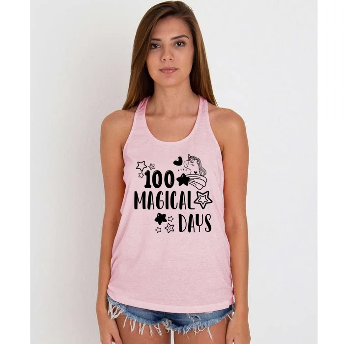 100 Magical Days Of Kindergarten Unicorn Lovers 100 Days Cool Gift Women's Knotted Racerback Tank