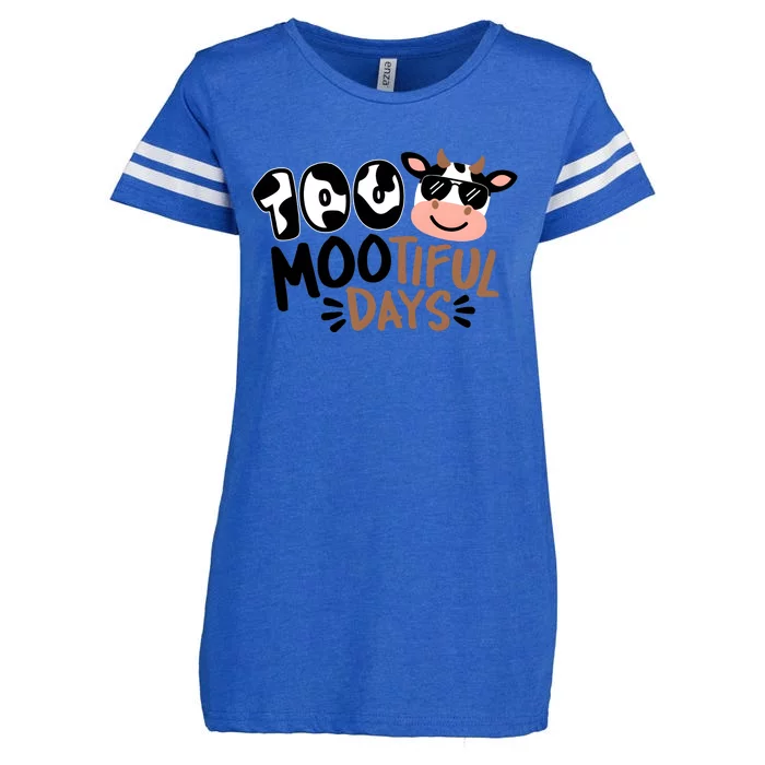 100 Mootiful Days Cow Pattern With Glasses 100 Days Of Schoo; Enza Ladies Jersey Football T-Shirt