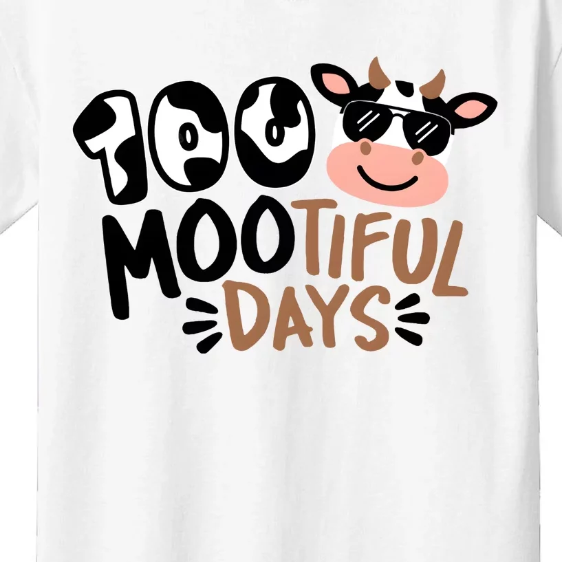 100 Mootiful Days Cow Pattern With Glasses 100 Days Of Schoo; Kids T-Shirt