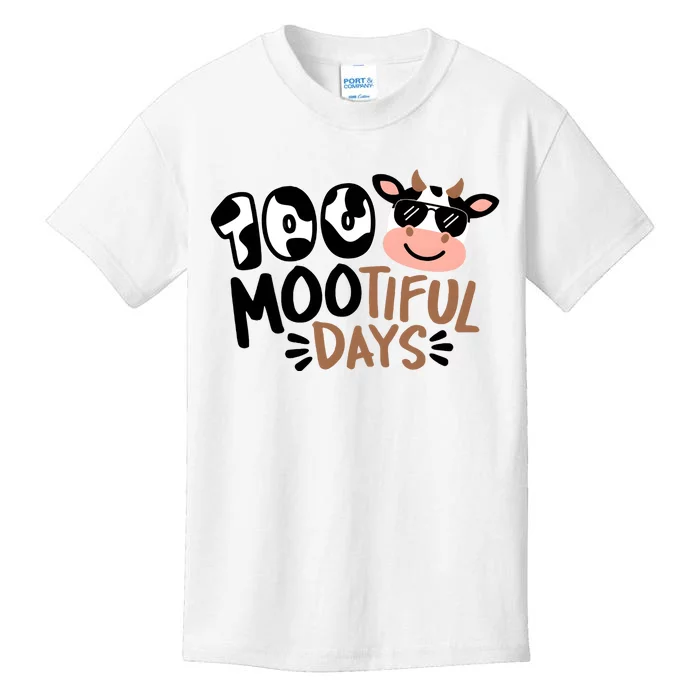 100 Mootiful Days Cow Pattern With Glasses 100 Days Of Schoo; Kids T-Shirt