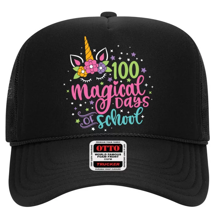 100 Magical Days Of School Unicorn 100 Days Of School High Crown Mesh Trucker Hat