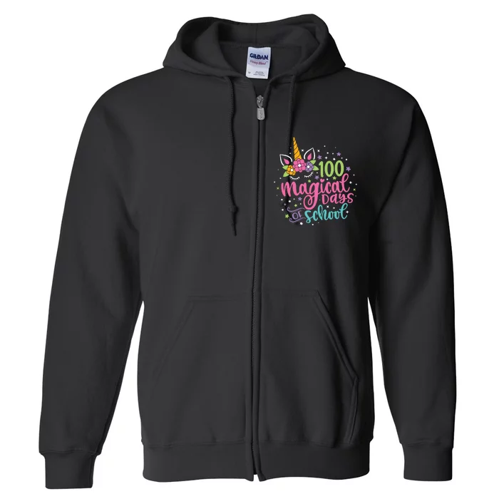 100 Magical Days Of School Unicorn 100 Days Of School Full Zip Hoodie