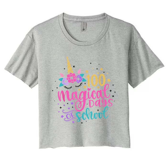 100 Magical Days Of School Unicorn Gift Teacher Student. Women's Crop Top Tee