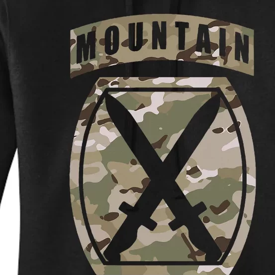 10th Mountain Division Patch 10th Mtn Ocp Multicam Camo Women's Pullover Hoodie