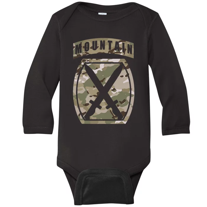 10th Mountain Division Patch 10th Mtn Ocp Multicam Camo Baby Long Sleeve Bodysuit