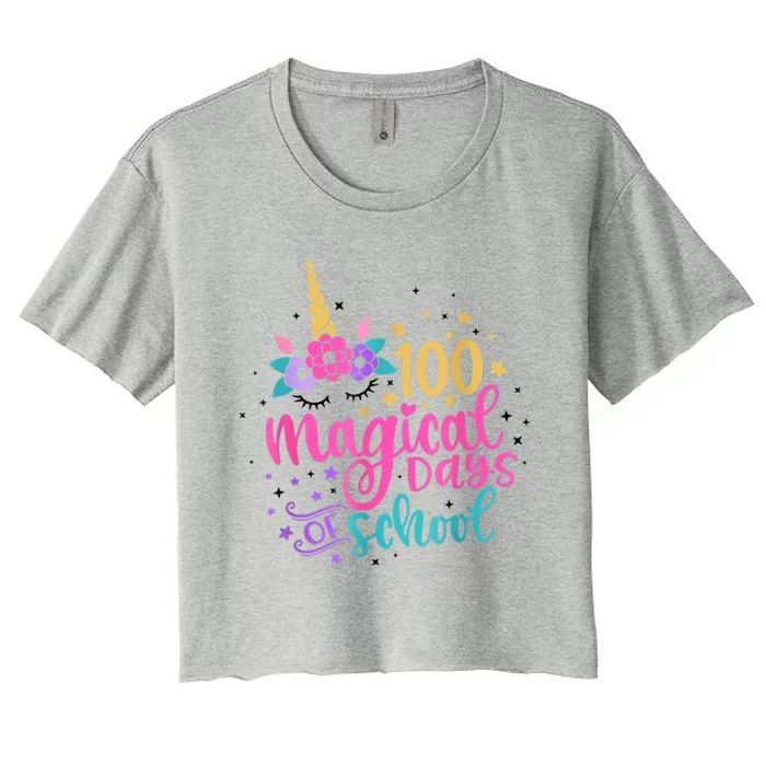 100 Magical Days Of School Unicorn Gift Teacher Student Cute Gift Women's Crop Top Tee